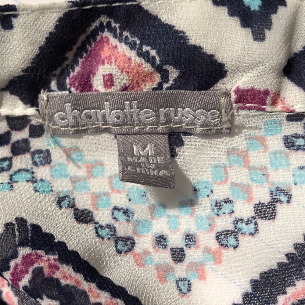 Charlotte Russe Sheer Top.  Size Medium purple, teal and black multi colors - Picture 4 of 15